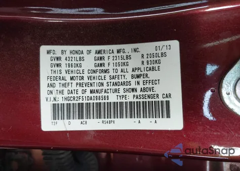 2013 Honda Accord Sport z USA, uszkodzony, nr VIN 1HGCR2F51DA098569